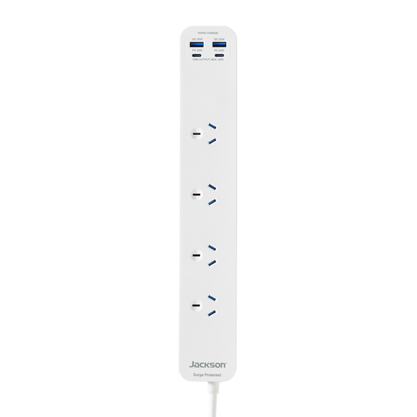 20W USB-A +USB-C,  4 Outlet Powerboard
