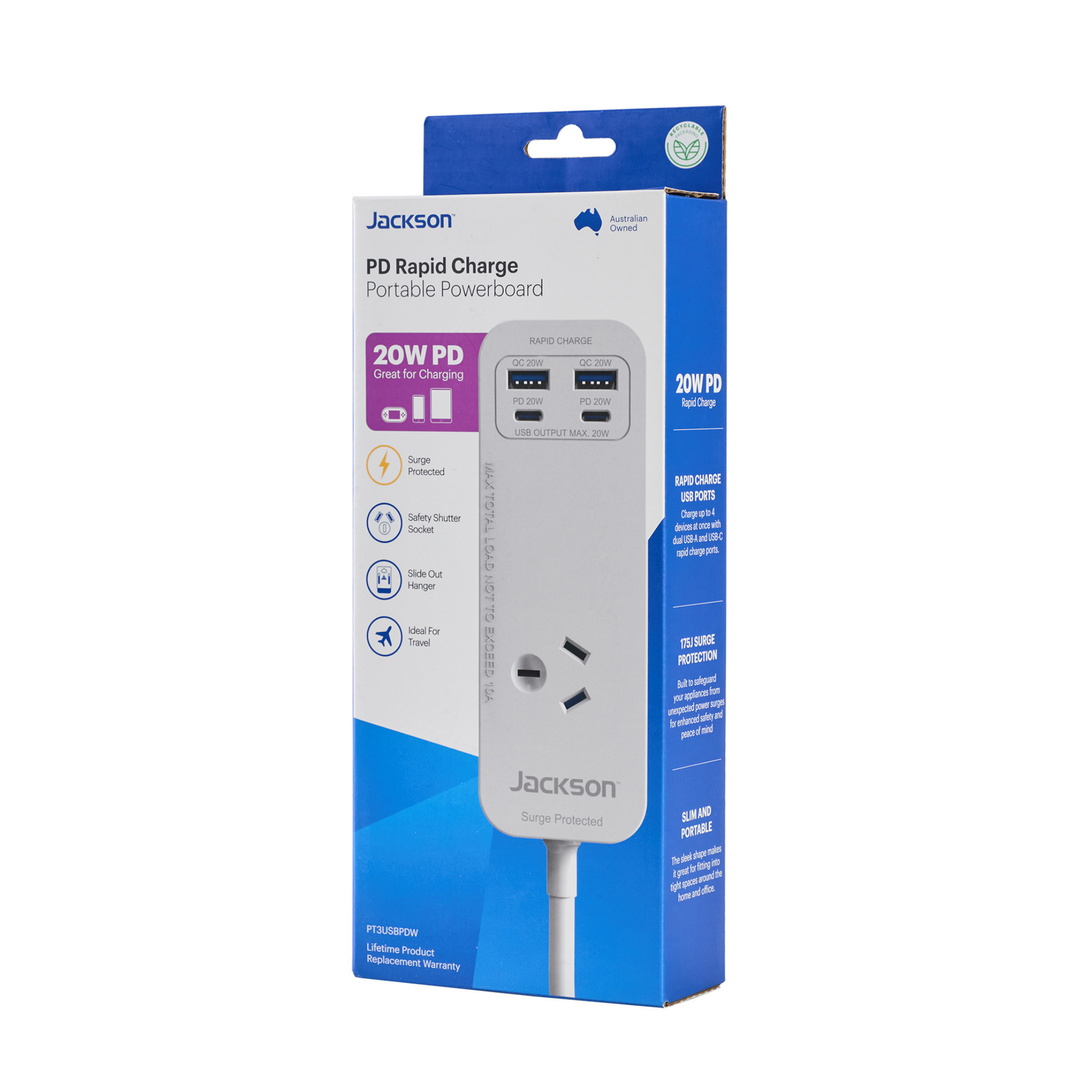 20W USB-A + USB-C, 1 Outlet Portable Powerboard