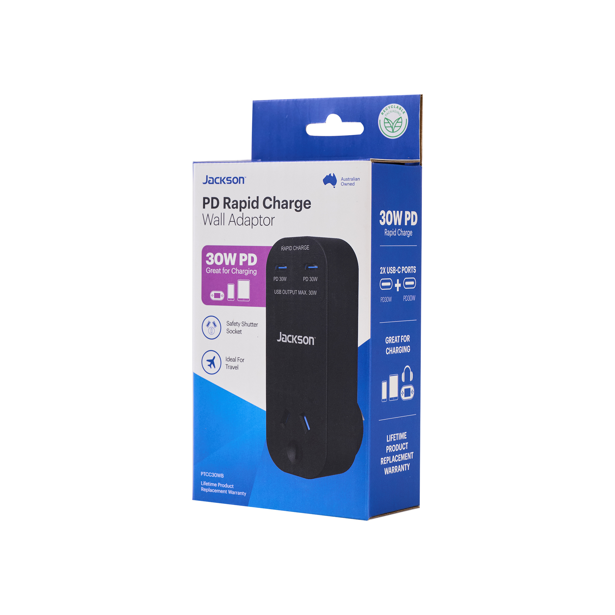 30W Dual USB-C, 1 Outlet Wall Adaptor