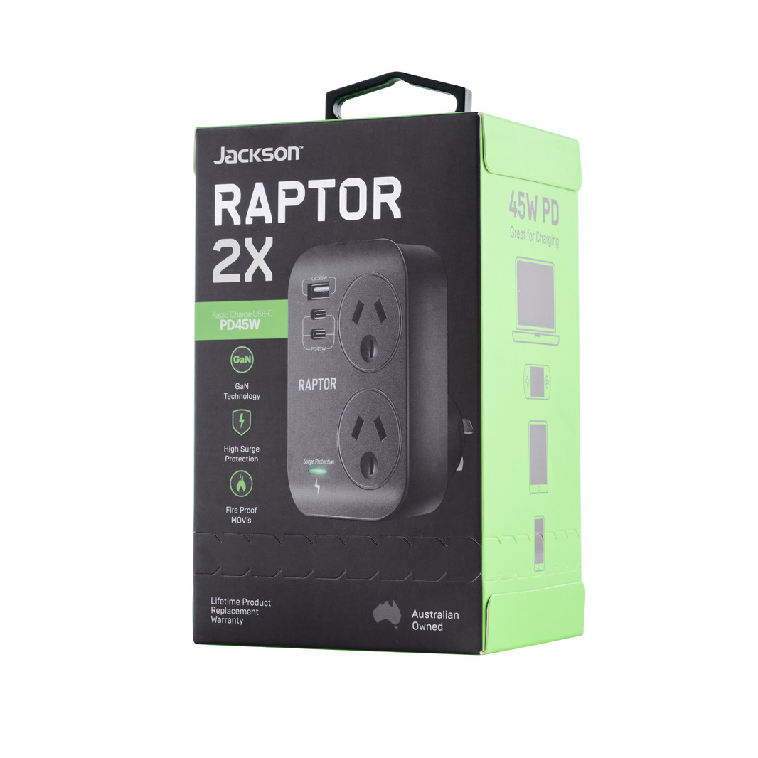 Raptor 2 Outlet  45W Slimline Double Adaptor
