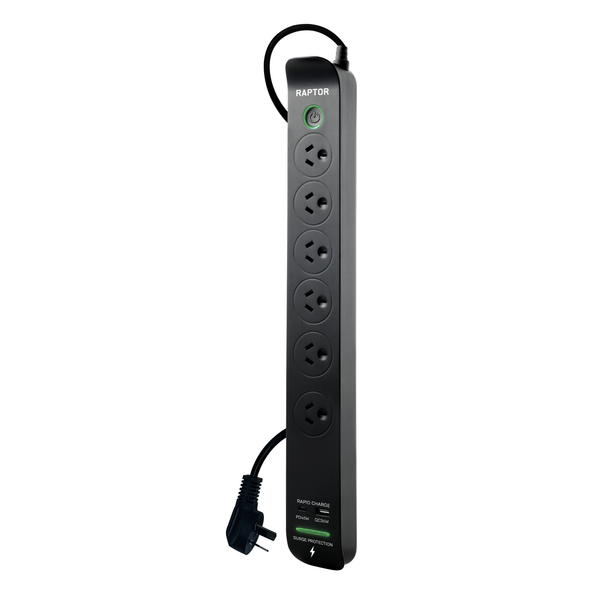 Raptor 6 Outlet 45W Slimline Powerboard