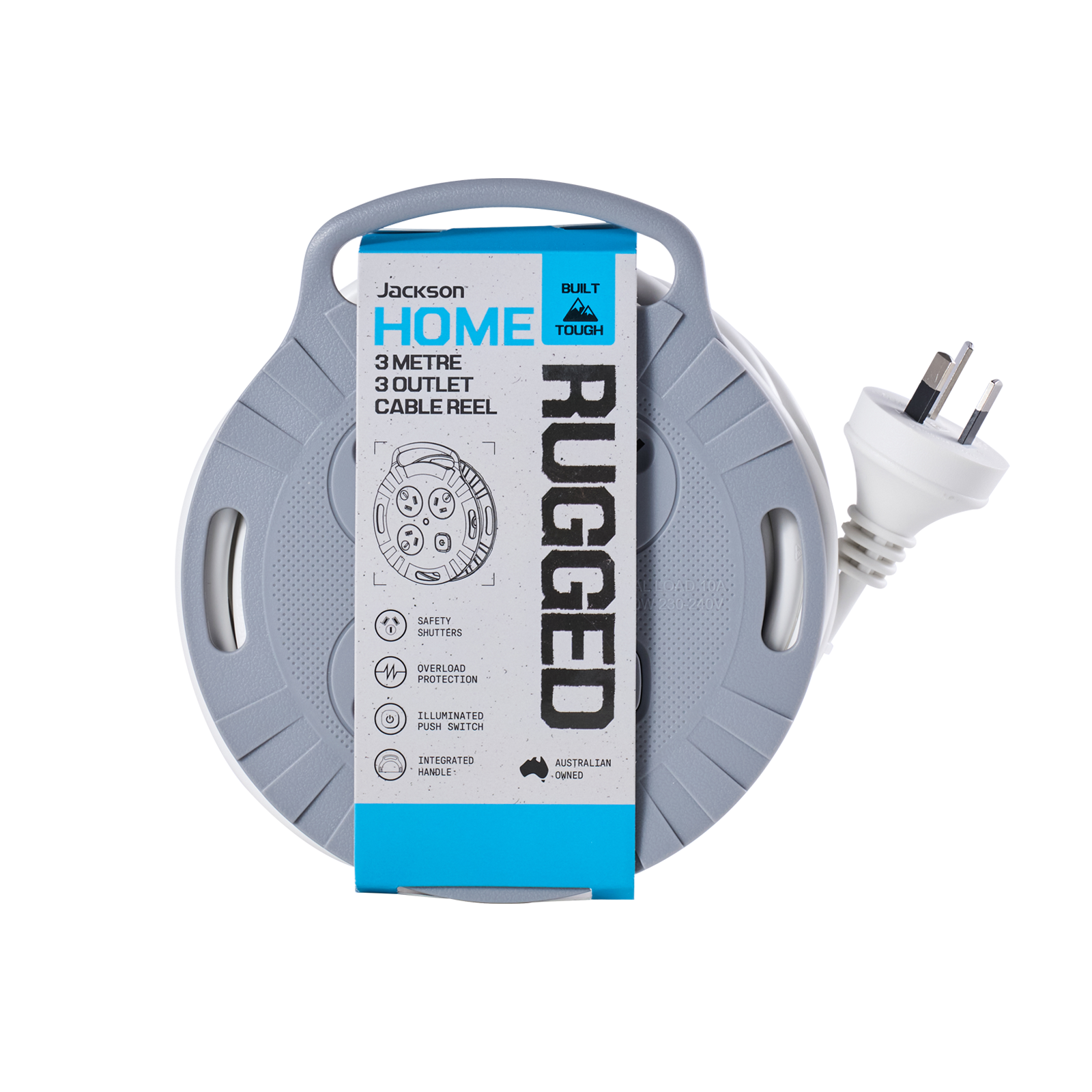Rugged Home 3 Outlet 3 Metre Extension Reel